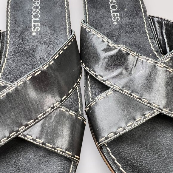 Aerosoles Leather Sandals Black Open Toe Slip On Size 6.5 - Picture 10 of 10